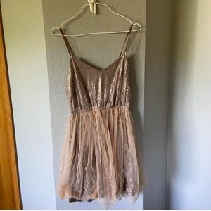 Elegant Metallic Dress pink sequin and tulle babydoll dress